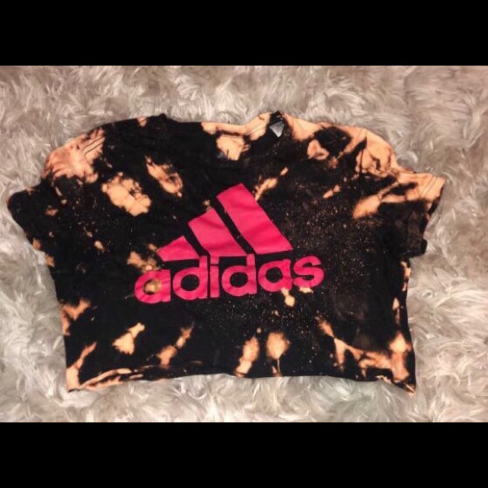 adidas Black & Orange Tie-Dye Crop Top with Pink Logo